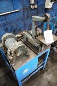 Vanco bench top vertical belt linisher, serial no. 5638 and a G8 double ended grinding wheel,