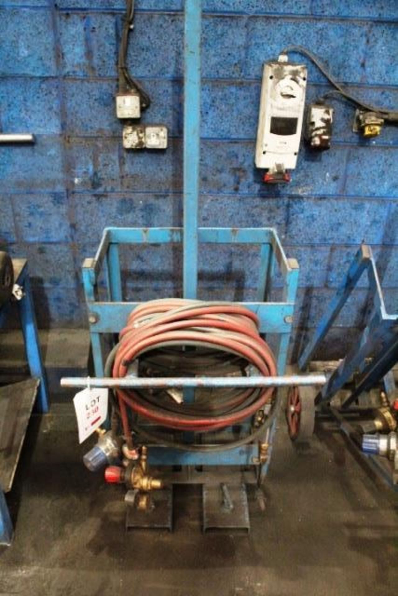 Fork lift mounting oxyacetelene welding rig, wires & welders torch