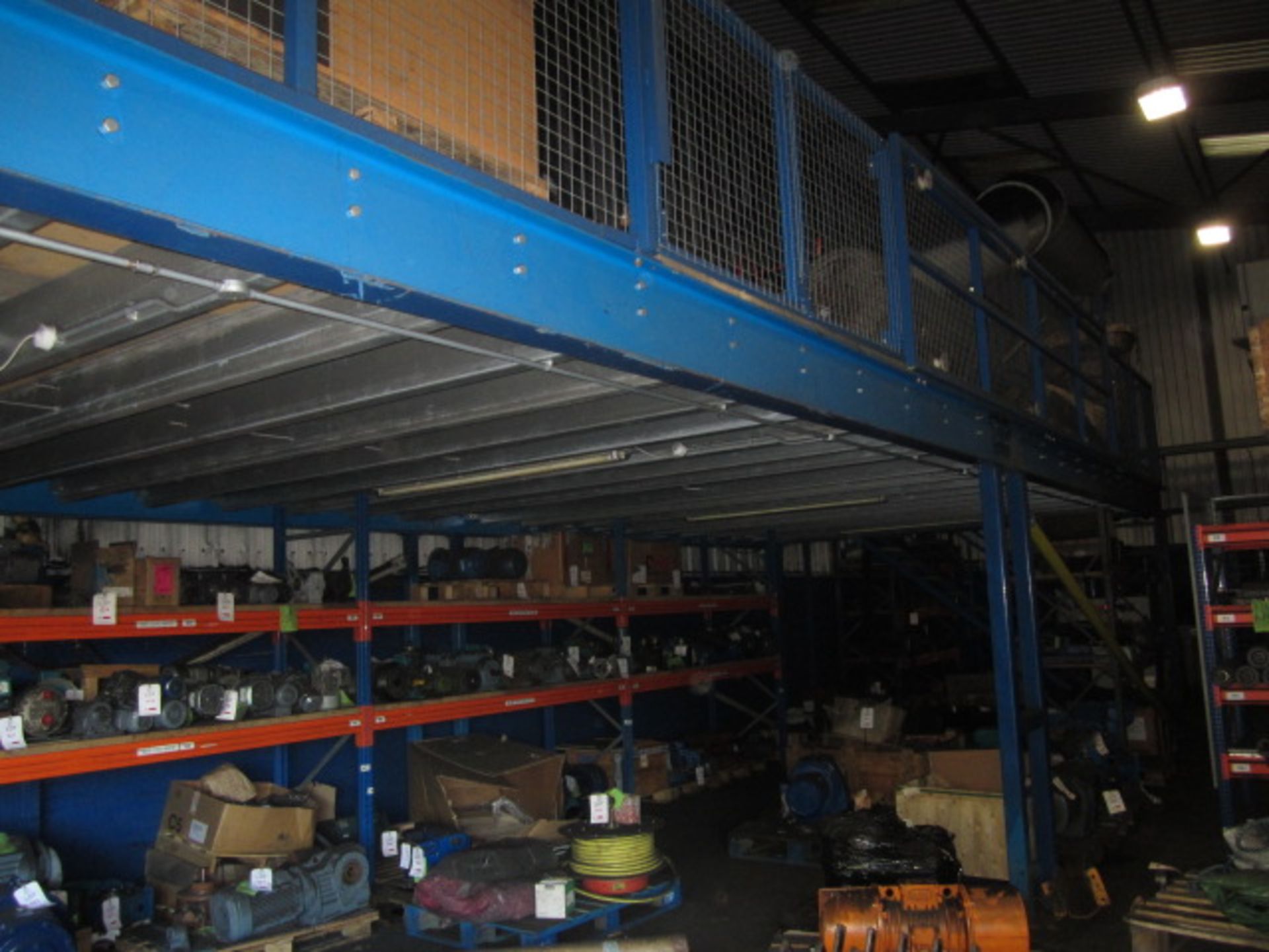 Freestanding mezzanine floor with forklift loading access point, safety fencing, two pedestrian - Image 2 of 8