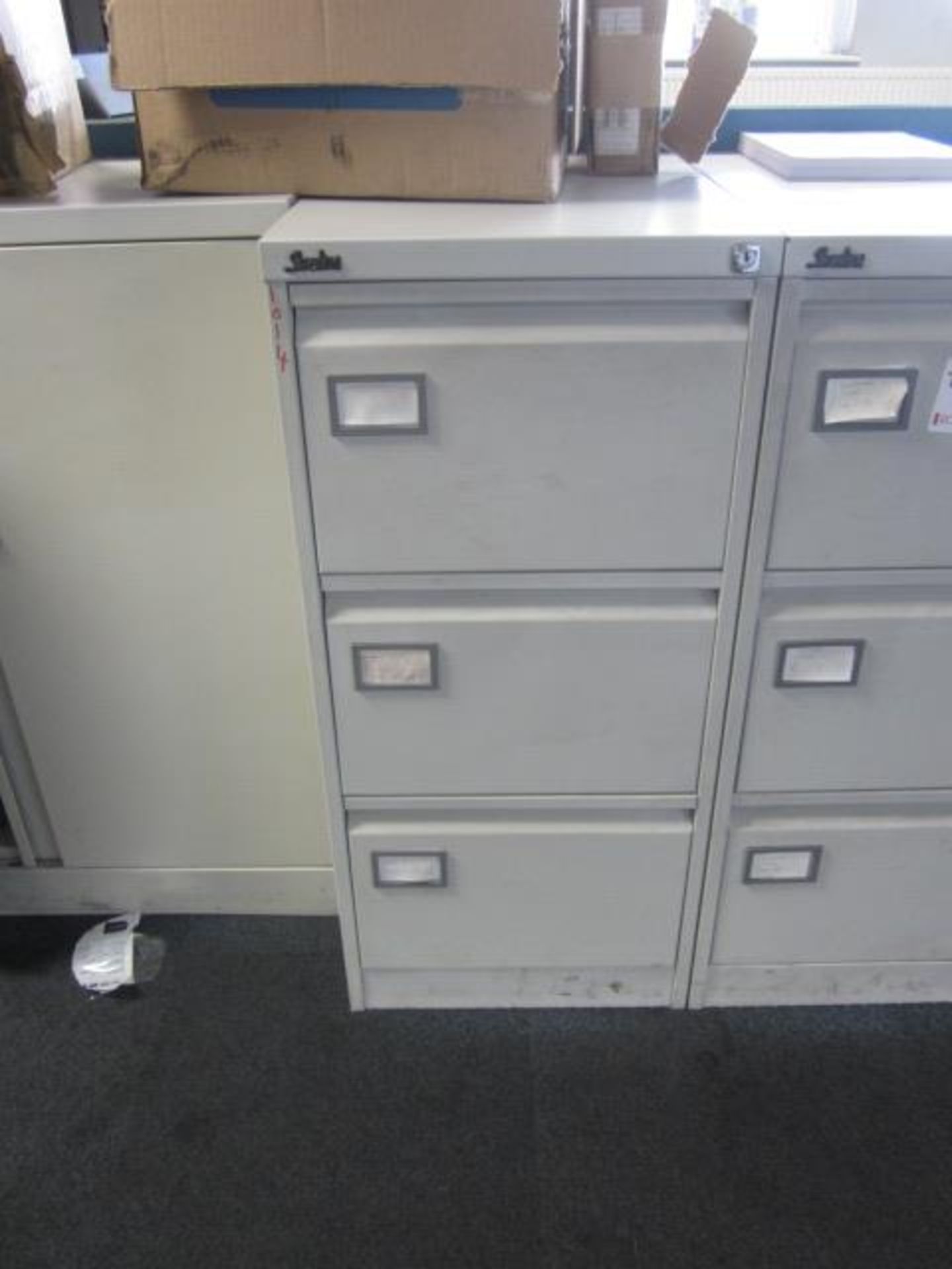 Two metal 3 door filing cabinets - Image 2 of 2