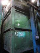 Four metal forkliftable stacking storage bins, approx. size 48"x48"x34", excluding contents