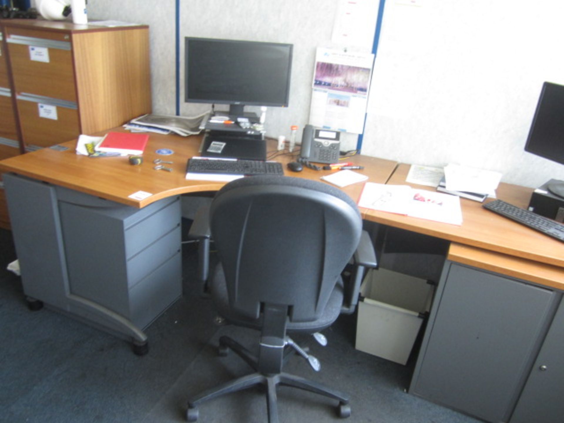 Dark wood effect corner workstation table, 2 door under desk storage unit, 2 drawer pedestal unit, - Image 2 of 3