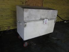 Metal fabricated lockable mobile storage cabinet, with lid, 1250 x 620 x H 1140mm