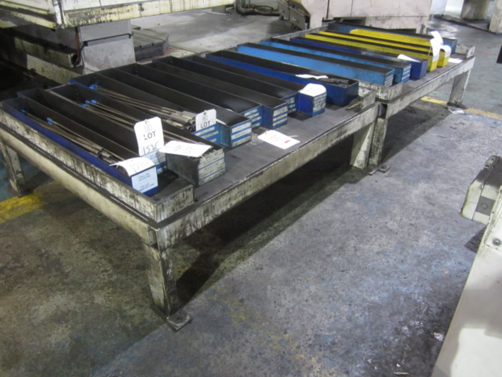 Two metal fabrication work tables, 1250 x 1400mm