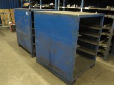 Two metal 4-compartment storage racks, 1100 x 960 x H 1250mm