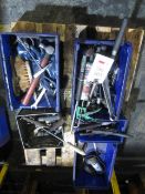 Misc lot including hand tools, hammers, spanners, wire brushes, gun drill attachments, etc.