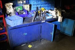 Irwin 6" bench vice and Remnant steel framed workbench, 2400mm length with under style lockers