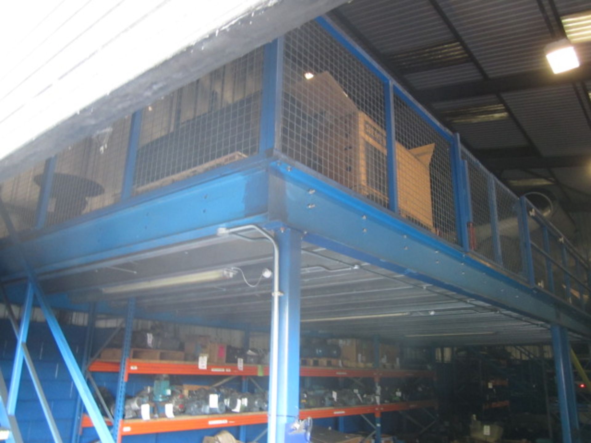 Freestanding mezzanine floor with forklift loading access point, safety fencing, two pedestrian - Image 7 of 8