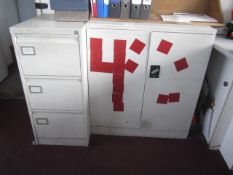 Metal 3 drawer filing cabinet and half height storage cupboard