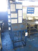 Two metal frame workstations, one with Sealey fan, 600 x 620mm x H 1.9m