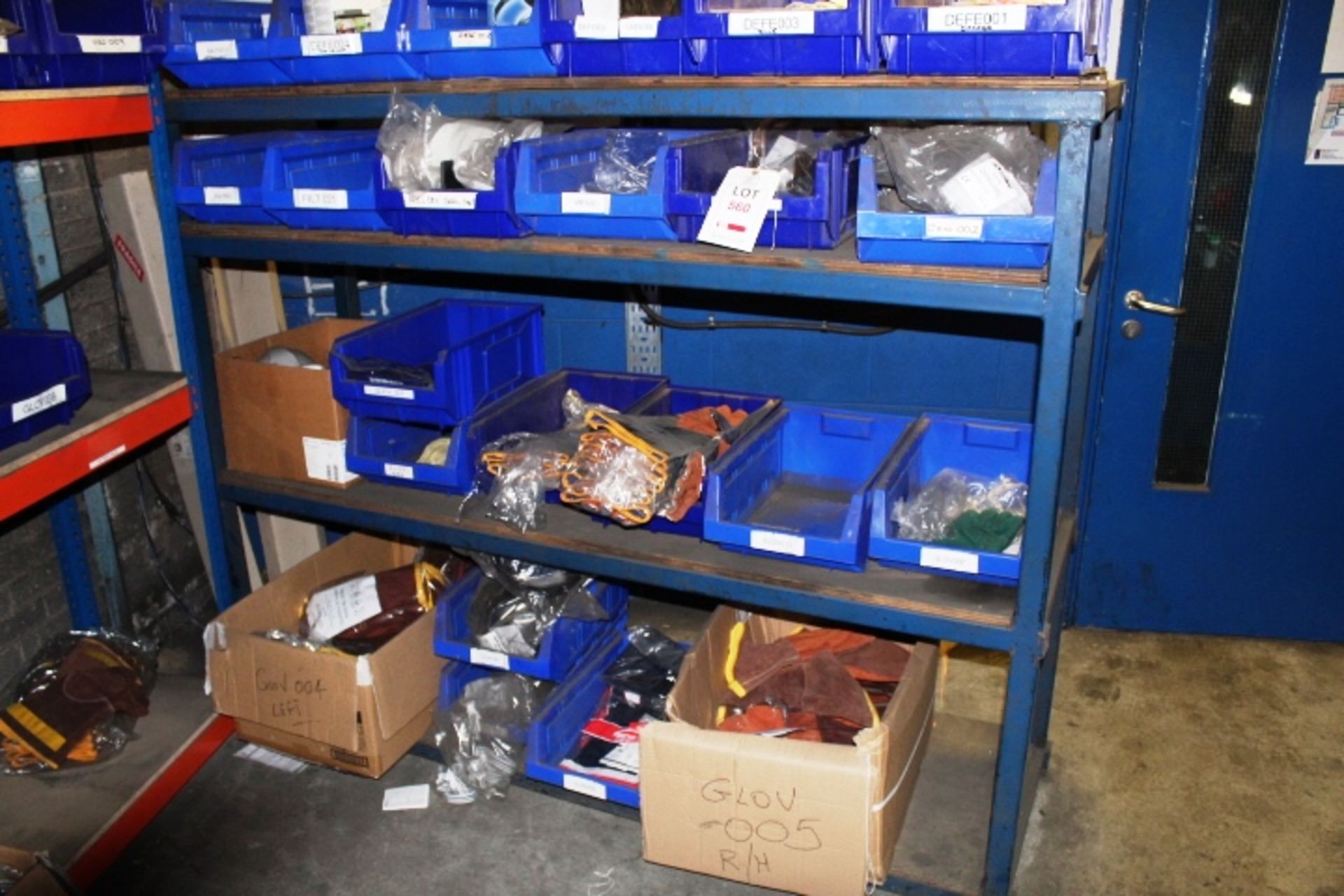 Four shelves of assorted PPE to include Liscombe heat resistant gloves, Bizweld flue resistant