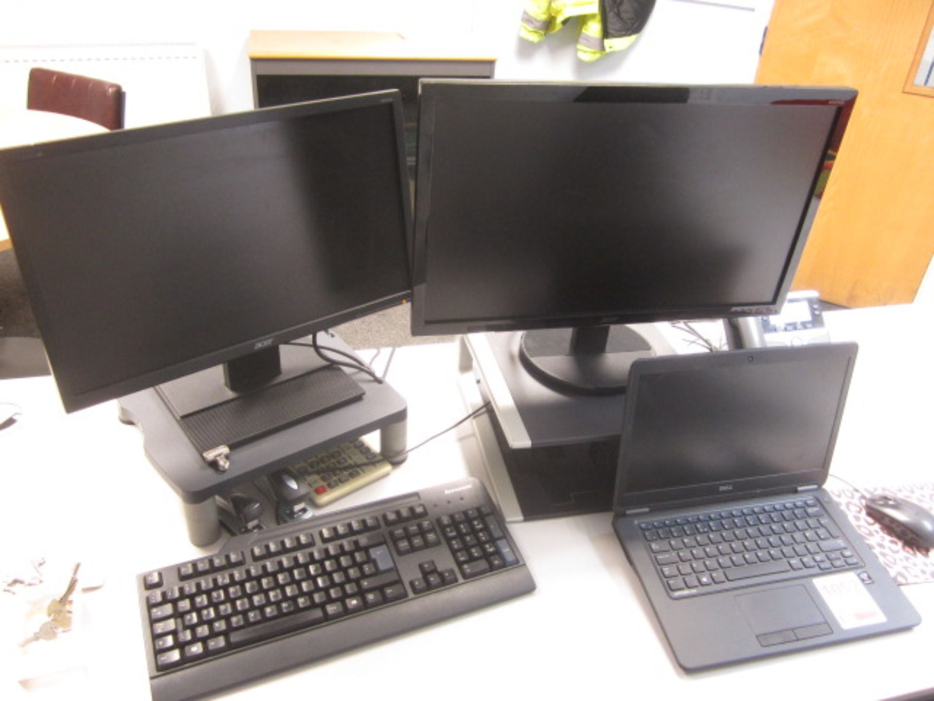 Dell Latitude E7450 Core i5 laptop, Dell docking station, two flat screen monitors, keyboard, mouse