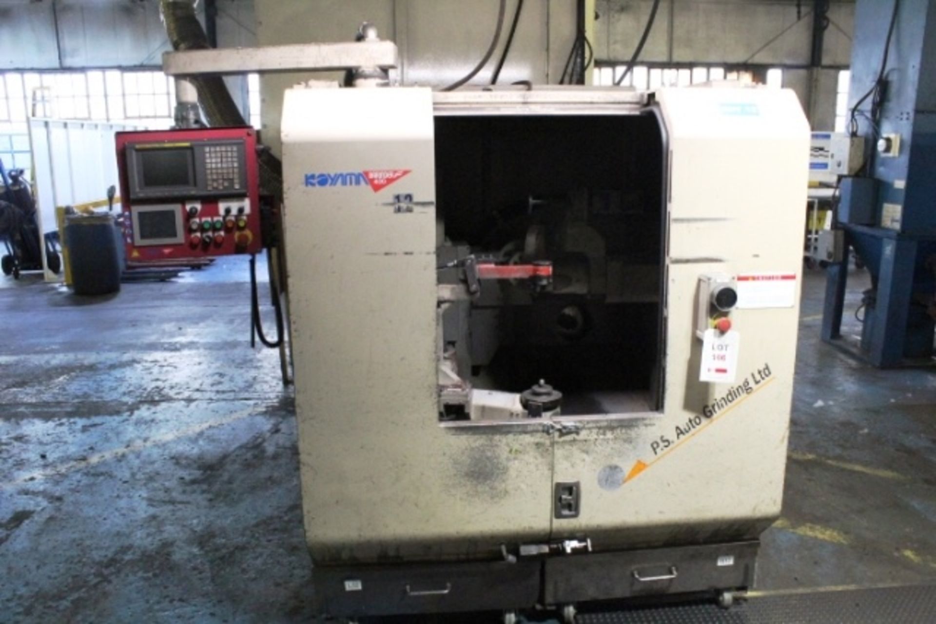 Koyama Barinder 400 automatic twin head grinding machine with rotary arm, model X6-FDH22R-443GRS,