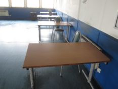 Four canteen tables, four metal frame vinyl canteen chairs