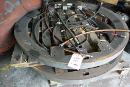 Two steel drive wheels, approx dia 1500mm and quantity of hydraulic hoses