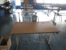 Four canteen tables, four metal frame vinyl canteen chairs