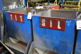 Two steel frame raw material loading hopper bins,1m x 1m x 1m capacity (Please Note: AET..