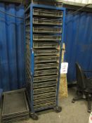 Metal frame 15 shelf mobile storage rack, 600 x 460mm x 1.7m