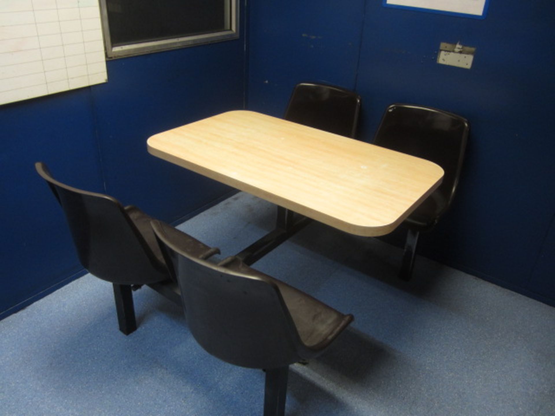 Two wood effect canteen tables with four fixed seats - Bild 2 aus 2