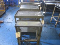 Four assorted metal frame workbenches, 510 x 1260mm, 830 x 600mm, 930 x 560mm, 660 x 300mm