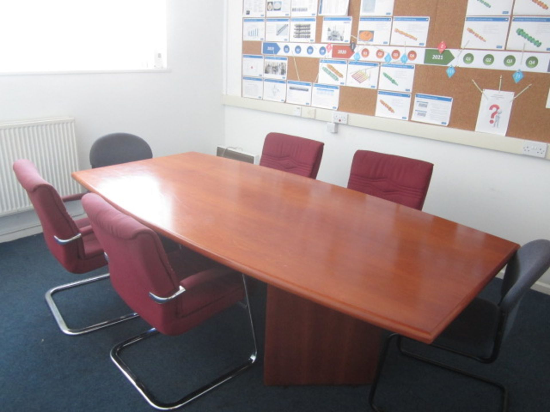 Loose contents of room including rectangular wood effect meeting table, 2.4m x 1.2m, six assorted