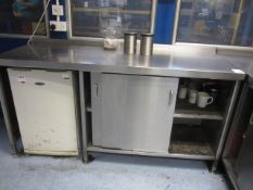 Stainless steel free standing work table with under storage, approx. size 1.8m x 650mm x H 900mm