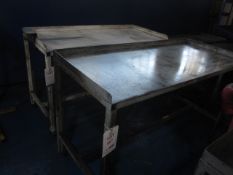 Two metal frame workbenches, 1.6m x 700mm, 1570 x 700mm