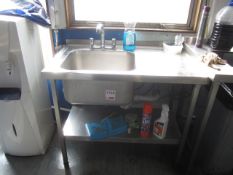 Free standing stainless steel deep bowl sink with undershelf and splash back, approx. size 1m x