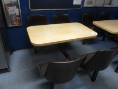 Two wood effect canteen tables with four fixed seats