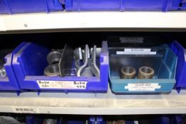 Shelf of assorted stock contents to include louvre short & long door shafts, flipper shafts, bushes,