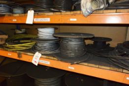 Contents of shelf of racking (excludes racking) to include various part reels of wire stock