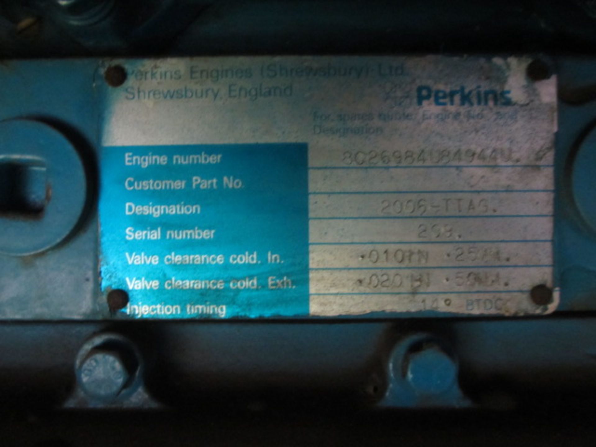 Perkins 2000 series diesel stand by generator, engine no. 8086984U84944U, serial no. 209, - Image 5 of 9