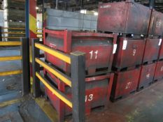 Five metal forkliftable storage stacking bins, 950 x 850 x H 680mm