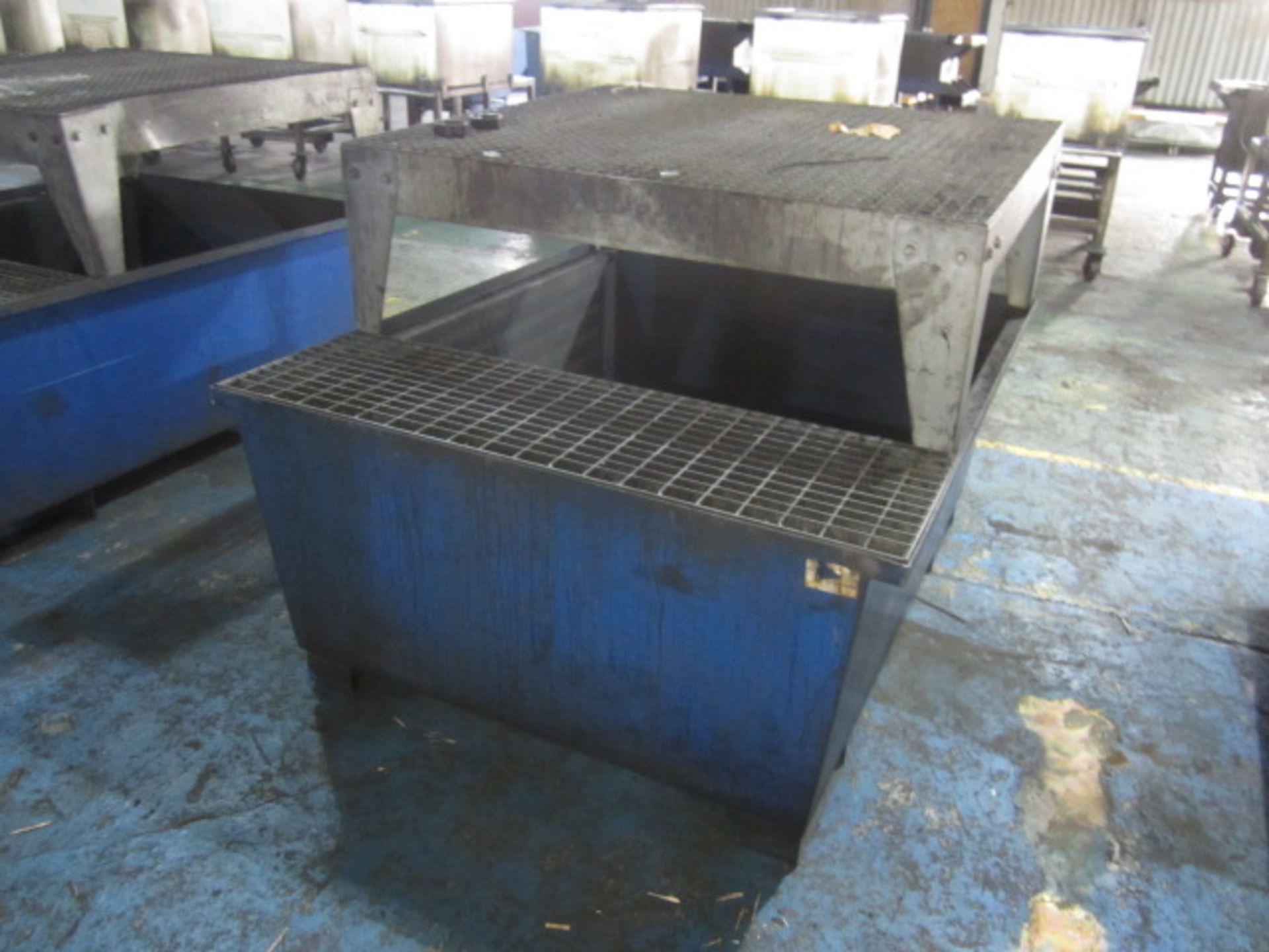 Metal fabricated spill tanks with mesh drainage floor, 1350 x 1650 x H 1180mm