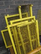Six assorted size metal frame/meshed pedestrian safety gates, length of mesh fencing etc.
