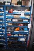 Single bay of 9 shelves of stock to include assorted bearings, bearing housings, locking rings,