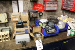 Shelf of assorted electrical components to include Mac valves, isolation switches, terminals,