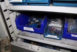 Shelf of assorted stock contents to include assorted valves for Rexroth, Sandplant extraction,
