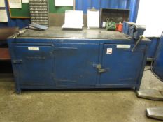 Metal workbench with three single door under storage cabinets, 36" x 72", Parama bench vice and