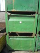 Four metal forkliftable stacking storage bins, approx. size 48"x48"x34", excluding contents