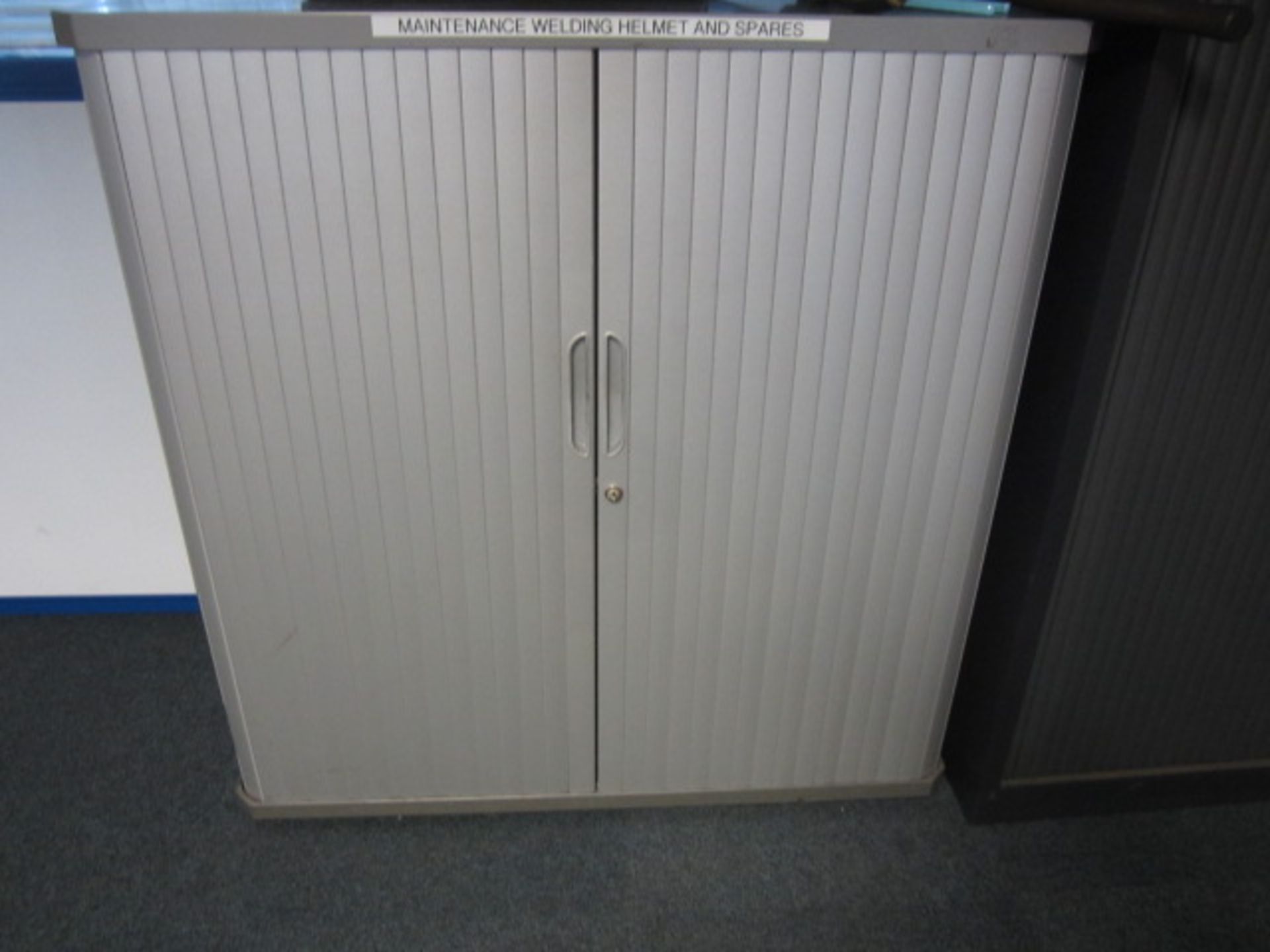 Two tambour fronted half height storage cupboards - Image 2 of 2