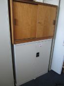 Metal 2 door storage cupboard, wood effect sliding 2 door storage cupboard