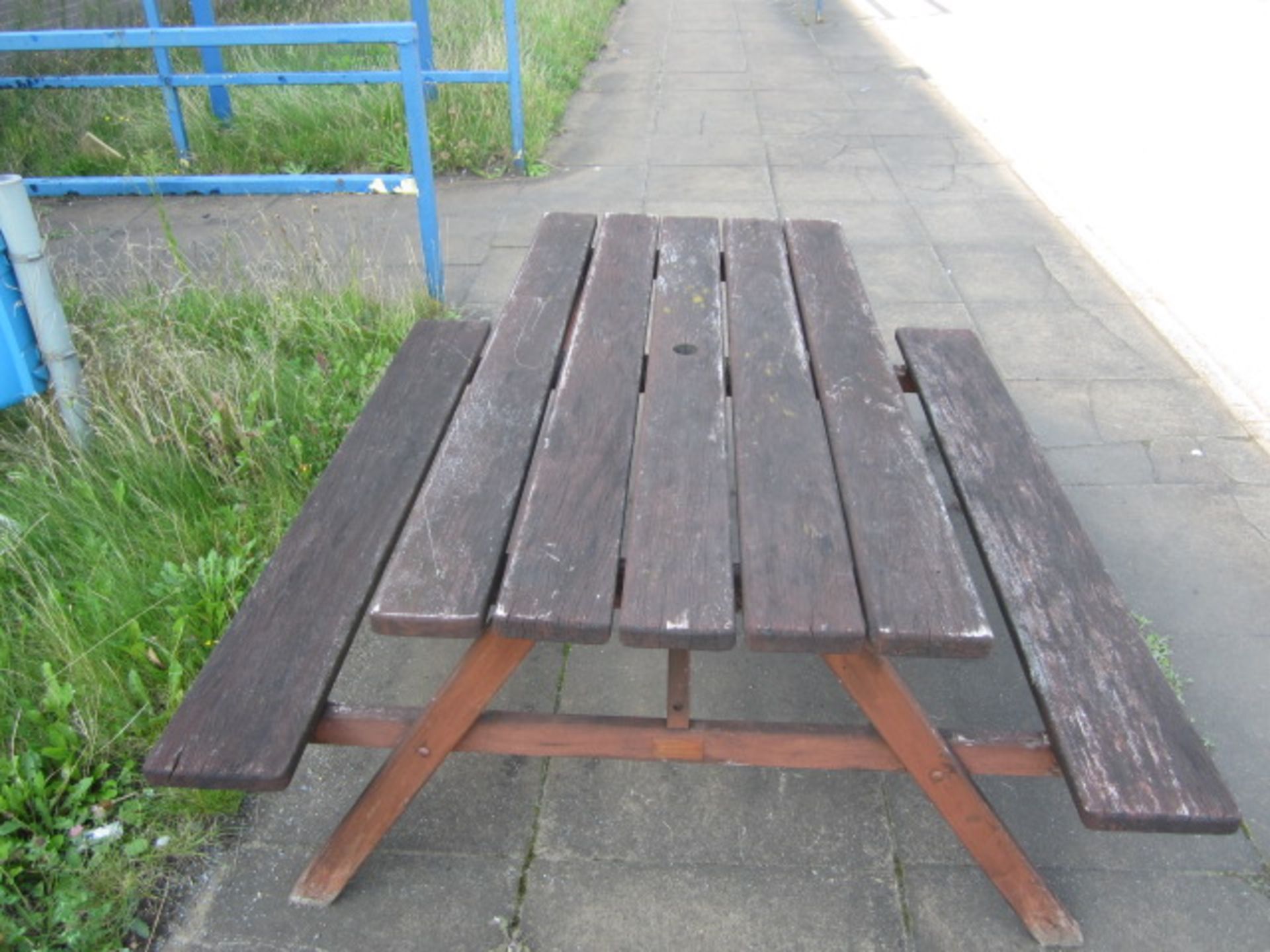 Timber slatted picnic bench, 1400 x 1500mm