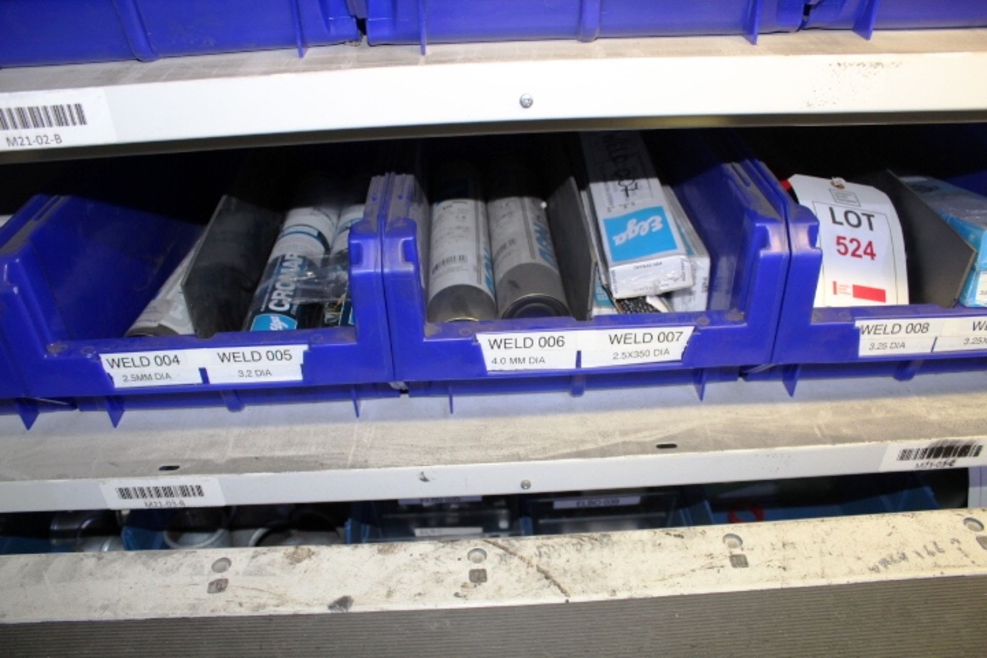 Shelf of assorted stock contents to include large quantity of associated welding rods/electrods, - Image 2 of 4