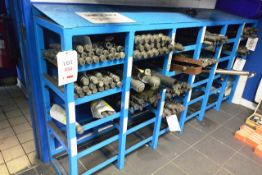 Steel frame 6x5 bay storage rack and contents (as lotted) to include various sample stock