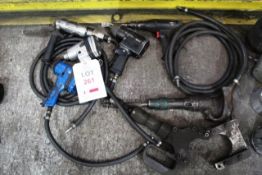 Seven assorted pneumatic tools to include 3 rivet guns, 1 angle grinder, 2 breakers & pneumatic