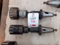 2 various sized burnisher tool heads with extension bars and tool holders