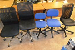 Five various office swivel chairs