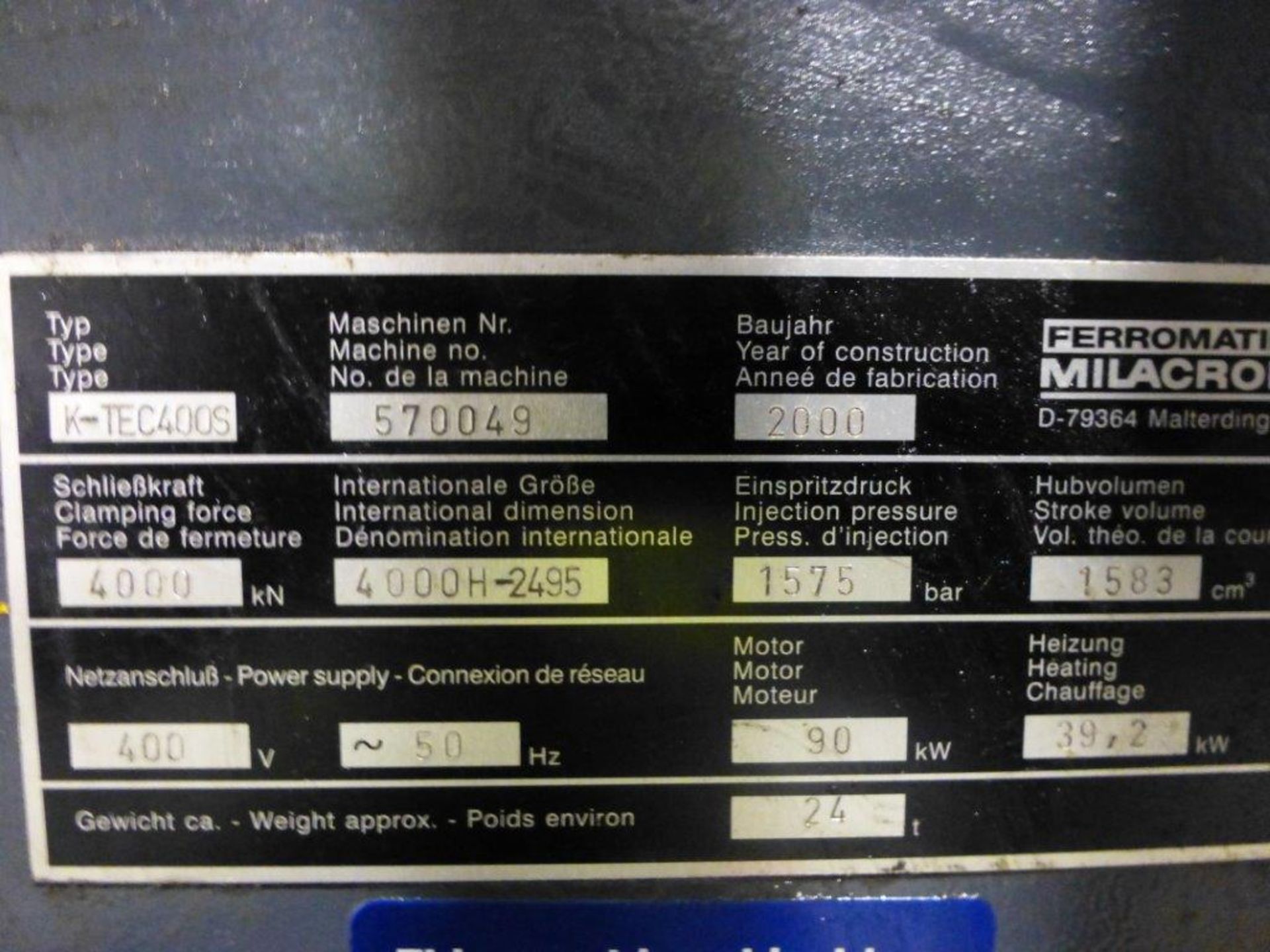 Ferromatik Milacron K-Tec 400S CNC Plastic Injection Moulding Machine Serial No. 570049 (2000) - Image 7 of 7