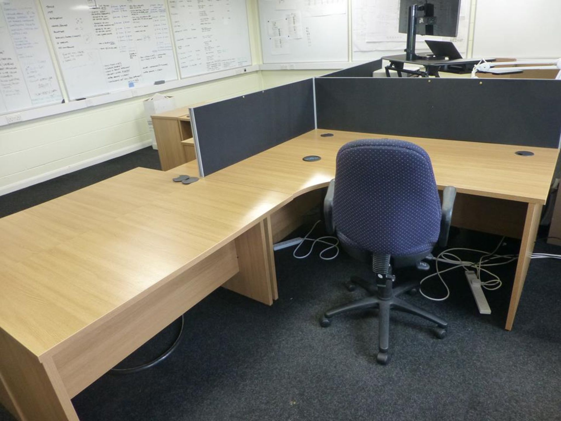 Furniture to F1 Office to include, 3 cherry effect 1600mm x 1200mm workstations with 7 three